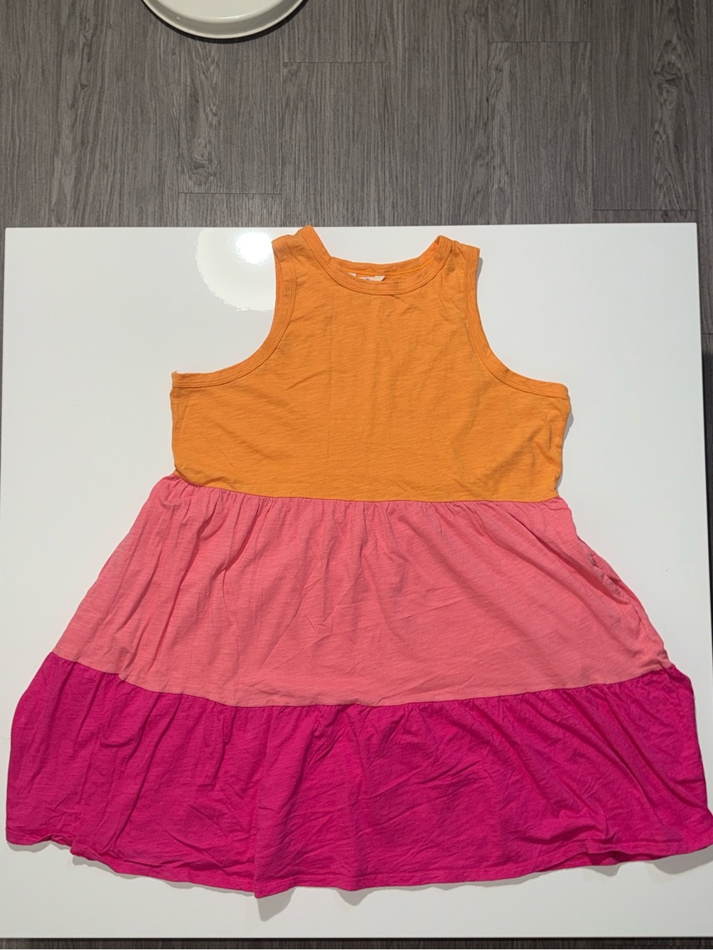 Terra & Sky Orange, Light Pink & Fuchsia Tiered Midi Dress
